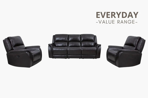 Everett Recliner Suite - Licorice - Adore Home Living - Leather Lounge - clearance, Everett, EVERYDAY VALUE RANGE, First Class Eexperience Lounge, flashsale2024, Leather Sofa, Lounge, Recliner, Recliner Chair, sale, Sofa, sofa sets