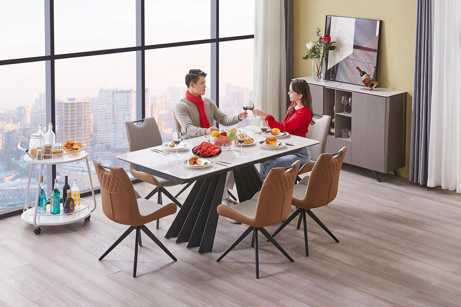 Aurelia Ceramic Top Extension Dining Table-Adore Home Living
