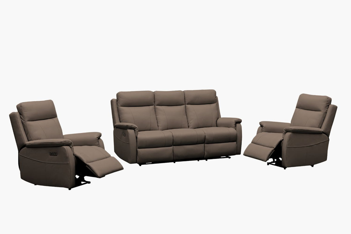 Como Leather Recliner Lounge Suite - Latte