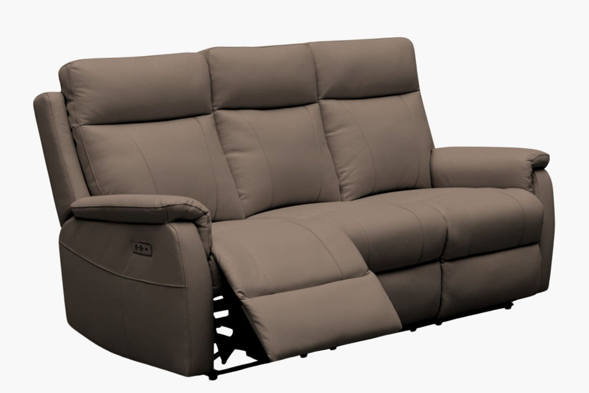 Como Leather 3 Seater Recliner - Mocha