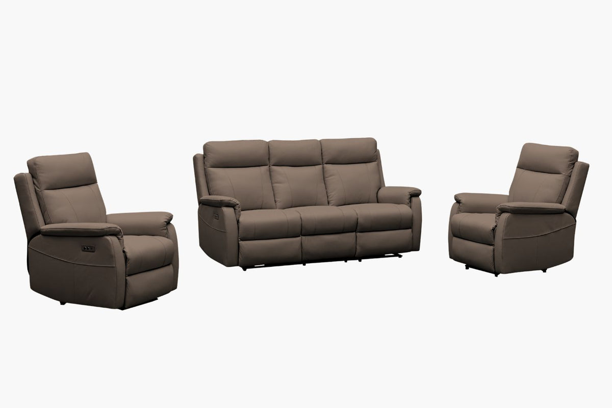 Como Leather Recliner Lounge Suite - Latte