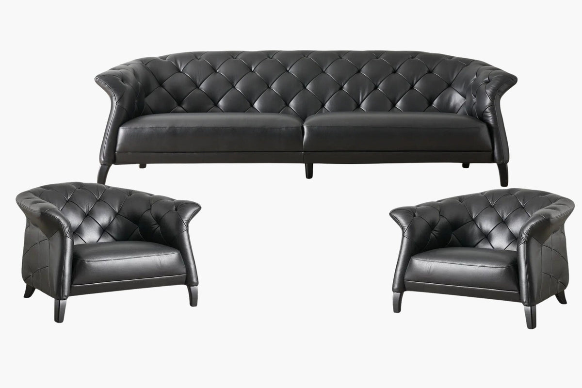 Gonzales Chesterfield Leather sofa set black