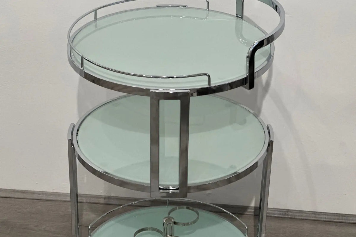 Hennessy Round Bar Cart - Silver & White 