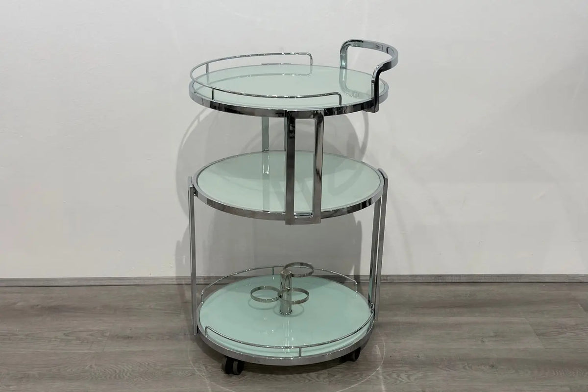 Hennessy Round Bar Cart - Silver & White 