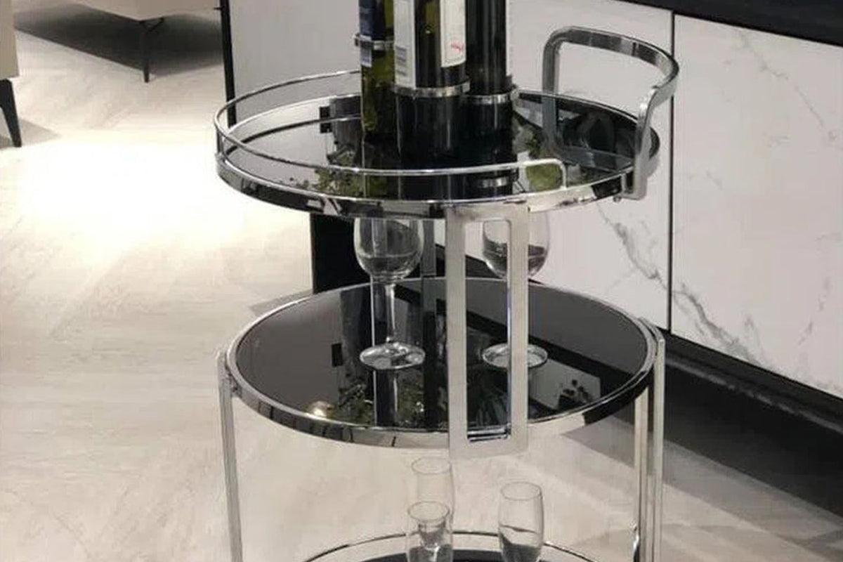 Hennessy Round Bar Cart - Silver & Black