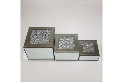 Jewelry Box Set of 3 (square) - Adore Home Living - Mirrored & Crystal Decor - 