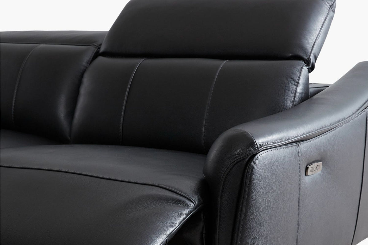 Knight Full Leather Electric Recliner Suite - Black