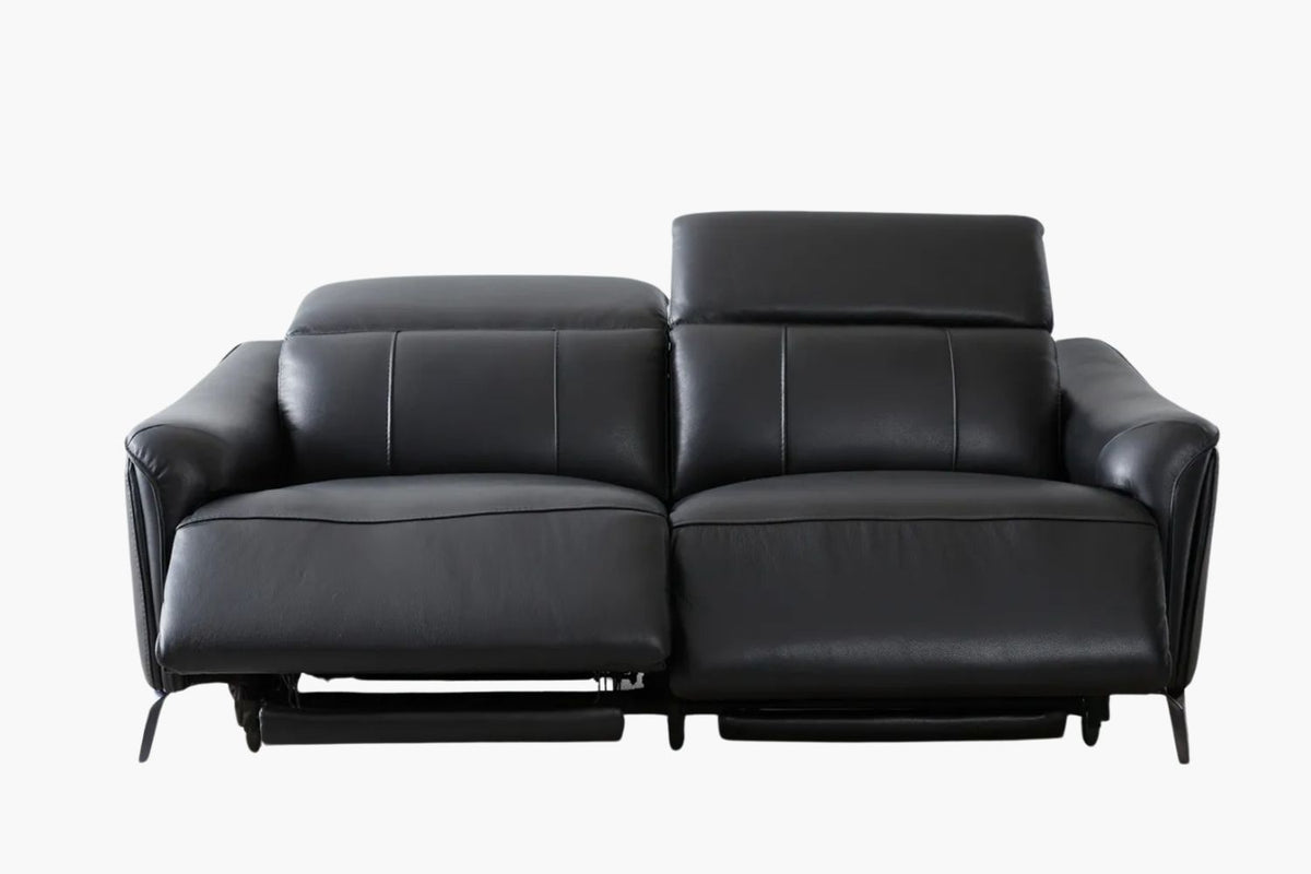 Knight Full Leather 2 Seater Electric Recliner - Black