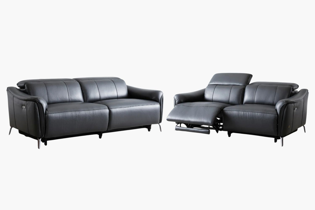 Knight Full Leather Electric Recliner Suite - Black