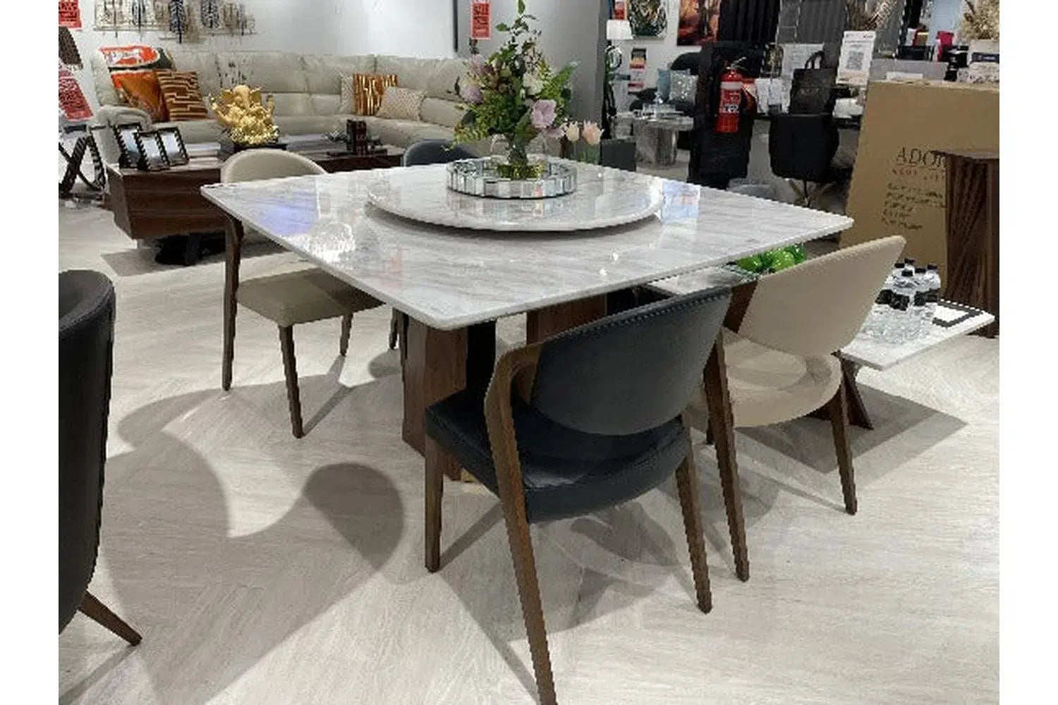 Lorenza Marble Dining Table with Lazy Susan Adore Home Living