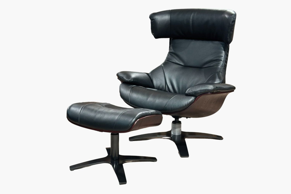 Mendoza Recliner Chair with Ottoman - Black