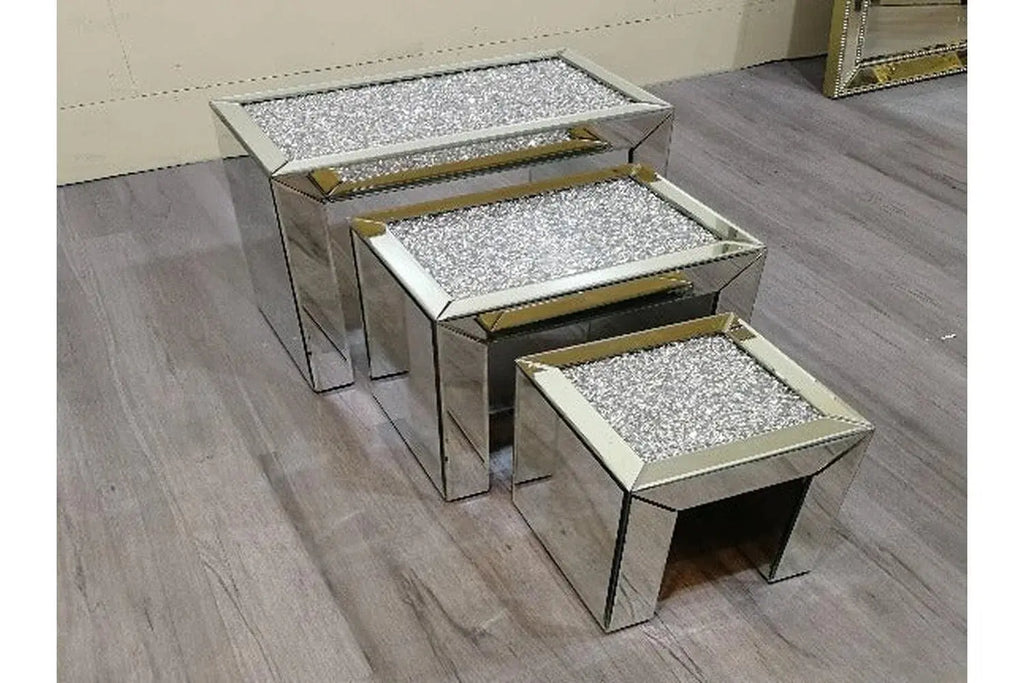 Crushed mirrored deals nest of tables