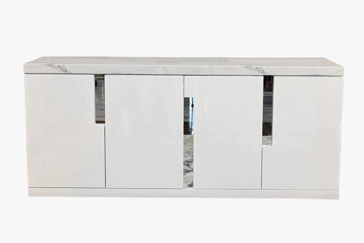 Monaco High Gloss and Marble Top Buffet - White 