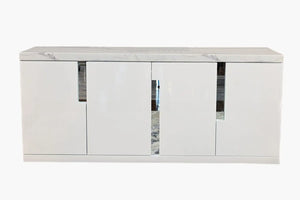 Monaco High Gloss and Marble Top Buffet - White 