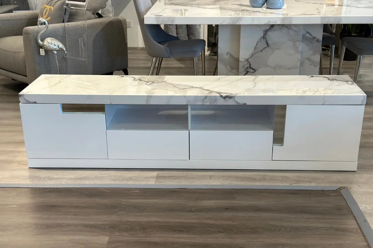 Monaco High Gloss and Marble Top Coffee Table - White 