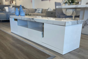 Monaco High Gloss and Marble Top TV Unit - White 