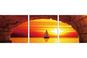 Sailboat on Sea Cave Sunset Set of 3 - Order Only-Adore Home Living
