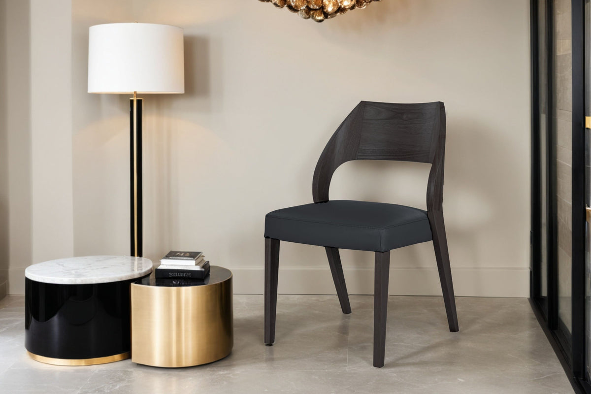 Unai Leather Dining Chair - Black+ Black