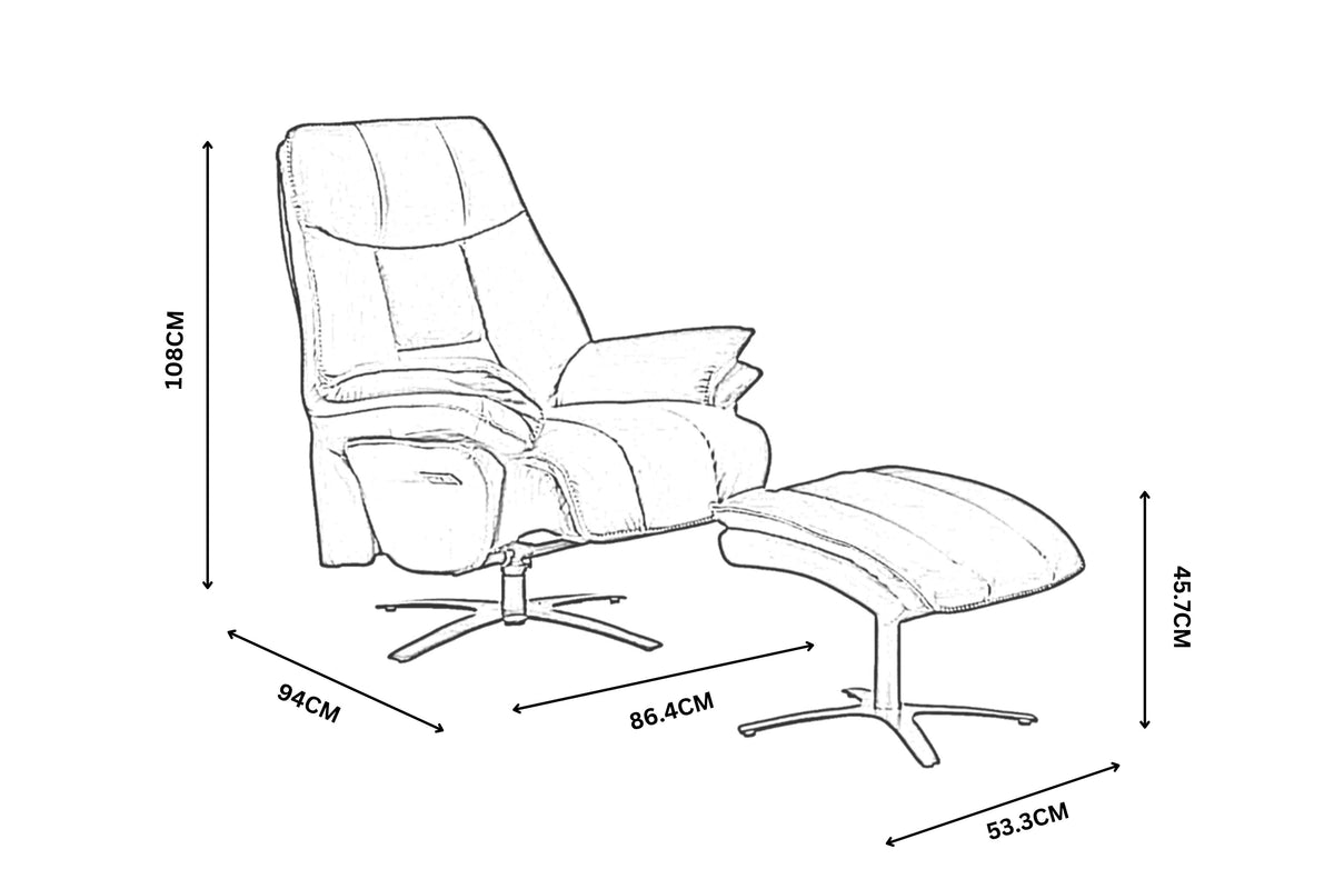 Rhys Single Full Leather Recliner with Ottoman