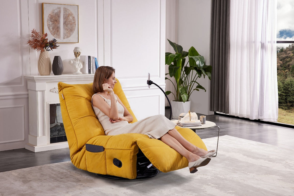 caterpillar sofa lemon with model on