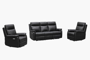 Como Leather Recliner Lounge Suite - Black