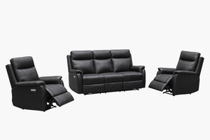 Como Leather Recliner Lounge Suite - Black