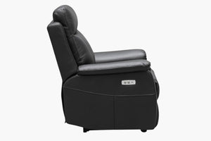 Como Leather 3 Seater Recliner - Black