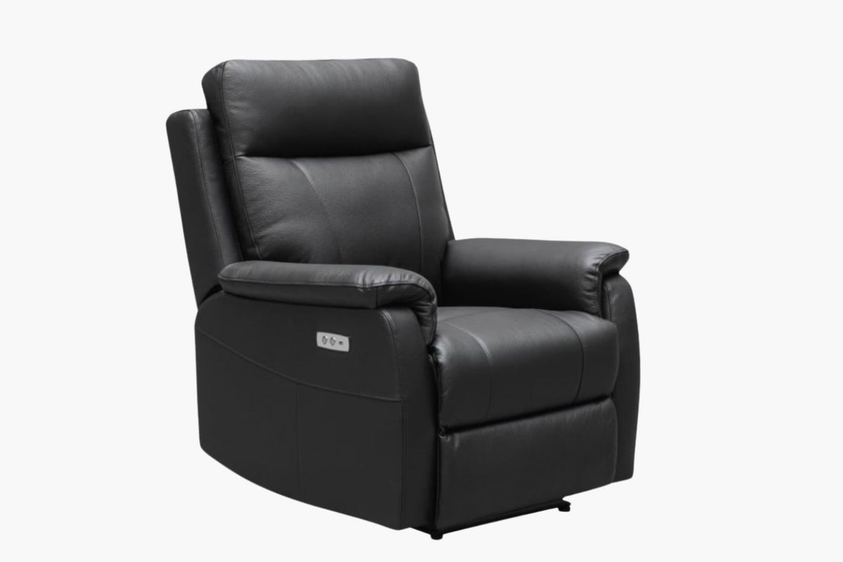 Como Leather Recliner Armchair - Black