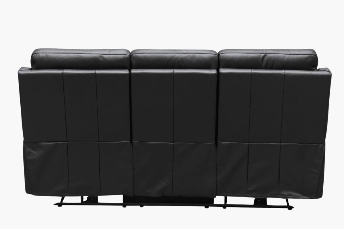 Como Leather 3 Seater Recliner - Black