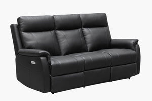 Como Leather 3 Seater Recliner - Black