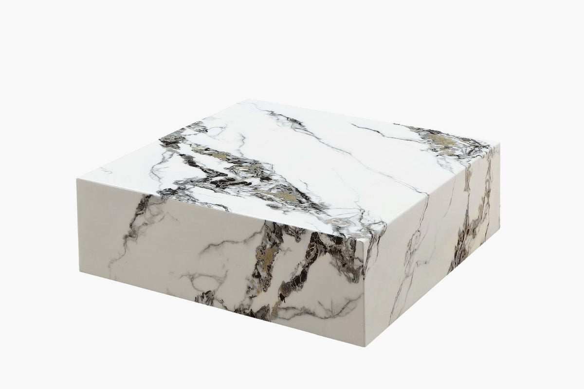 Louis Marble Cube Coffee Table With Wheels - Cloud Grey