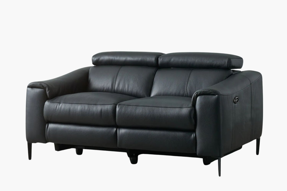 Rivera 2 Seater Leather Electric Recliner - Black