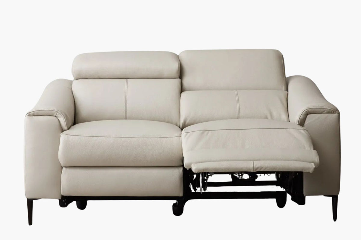 Rivera 3 Seater Leather Electric Recliner - Cream