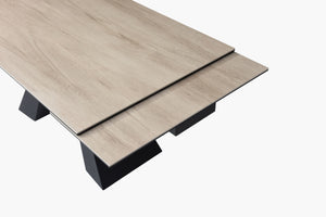 smith ceramic top extension dining table detail